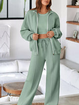 Drop Shoulder Zip Up Jacket and Drawstring Pants Active 2pcs Set
