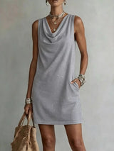 Full Size Sleeveless Cowl Neck Mini Dress Plus Size