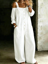 Button Front Wide-Leg Jumpsuit