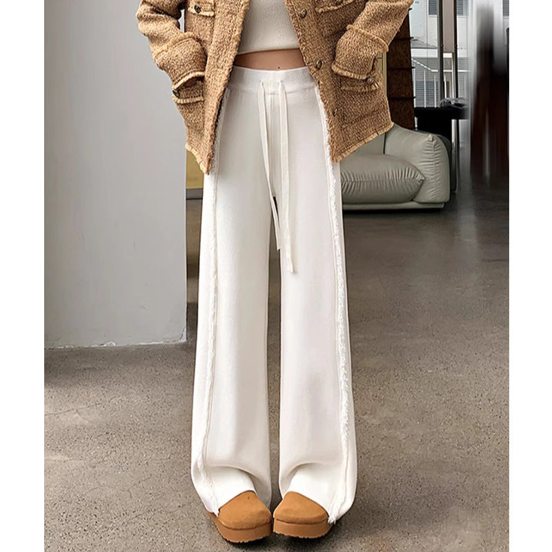 Drape Fringed Burr Knitted Trousers