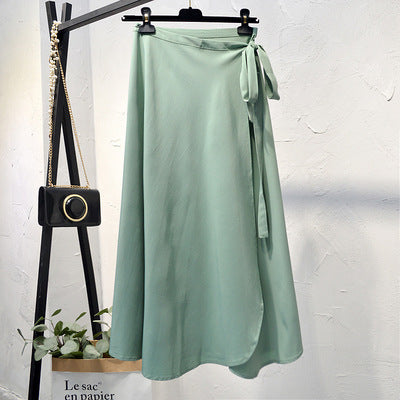 Lace-up high-waist chiffon one-piece skirt