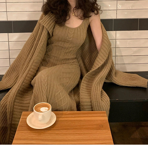 Knitted Cardigan With Round Neck Dress