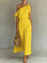 Full Size Polka Dot One-Shoulder Maxi Dress Plus Size