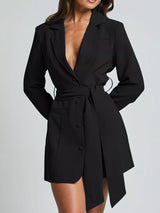 Lapel Collar Tie Waist Blazer