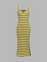 Striped Bodycon Knit Midi Dress
