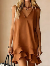 Sleeveless V-Neck Ruffle Hem Mini Dress