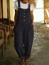 Casual Button Front Wide Leg Overalls