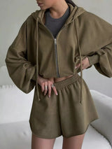 Zip Up Long Sleeve Outerwear and Shorts Set