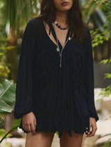 Sheer Ruffle Trim Beach Cover-Up