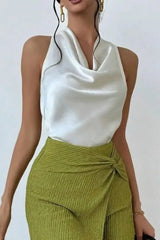 Satin Cowl Neck Sleeveless Blouse