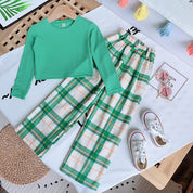 Plaid Wide Leg Pants Set