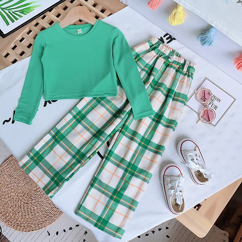 Plaid Wide Leg Pants Set