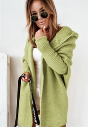 Knitted Hooded Cardigan With Batwing Sleeve