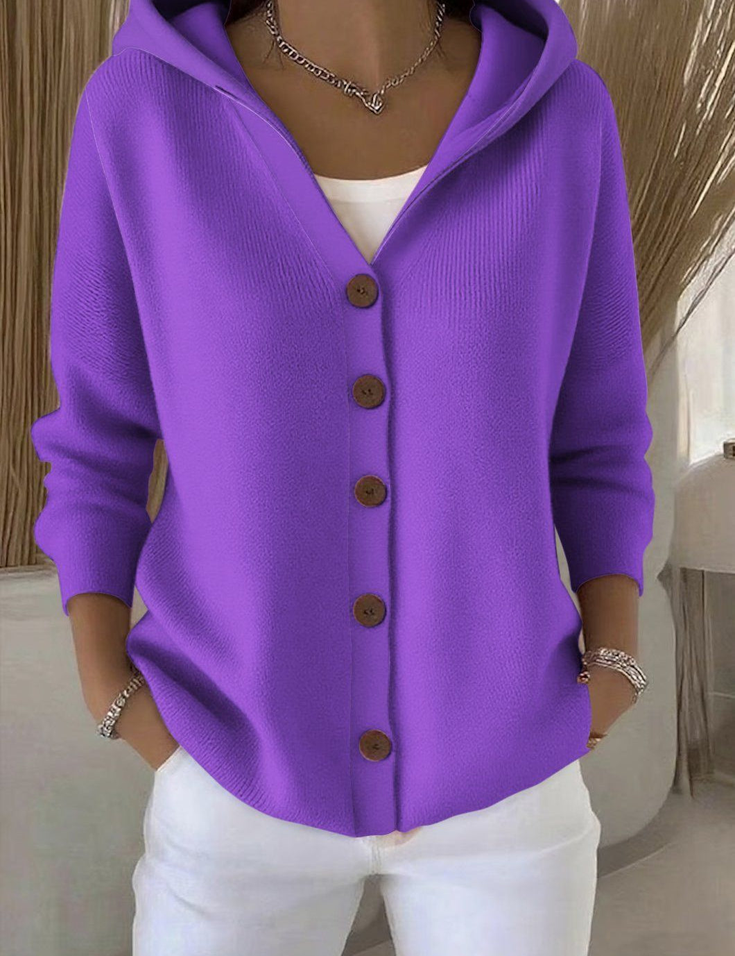 Button Hooded Sweater