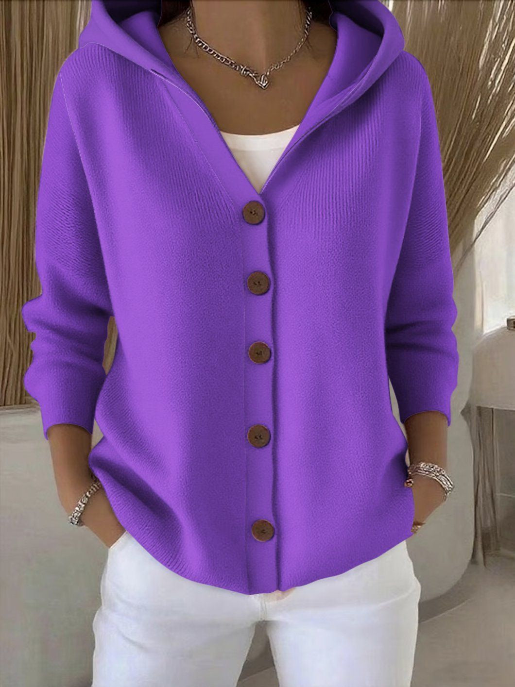 Button Hooded Sweater