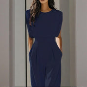 Round Neck Short Sleeve Wide-Leg Jumpsuit