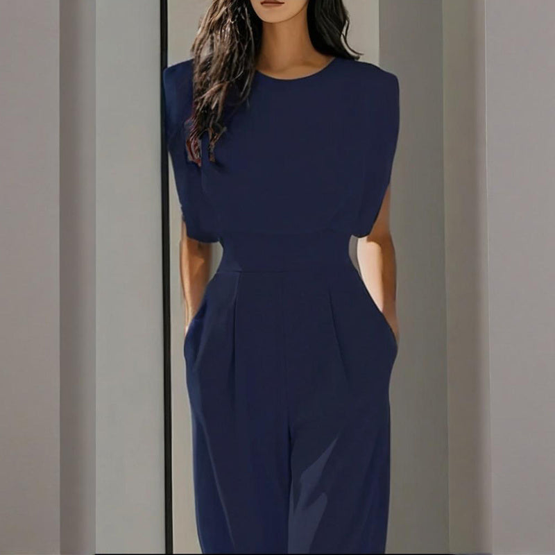 Round Neck Short Sleeve Wide-Leg Jumpsuit