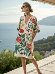 🌸 Chic & Carefree - Loose Printed V-neck  Casual Holiday Dress