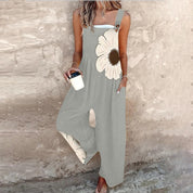Vintage Print Loose Sleeveless Jumpsuit