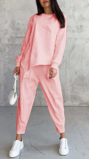 Round Neck Loose And Irregular Long-sleeve Sweater Set