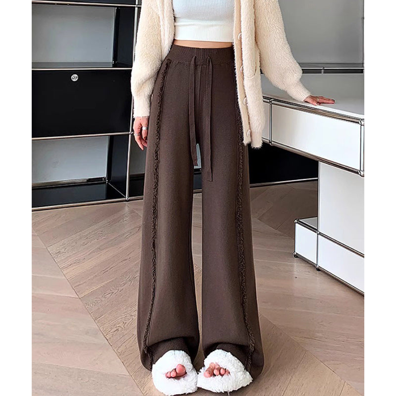 Drape Fringed Burr Knitted Trousers