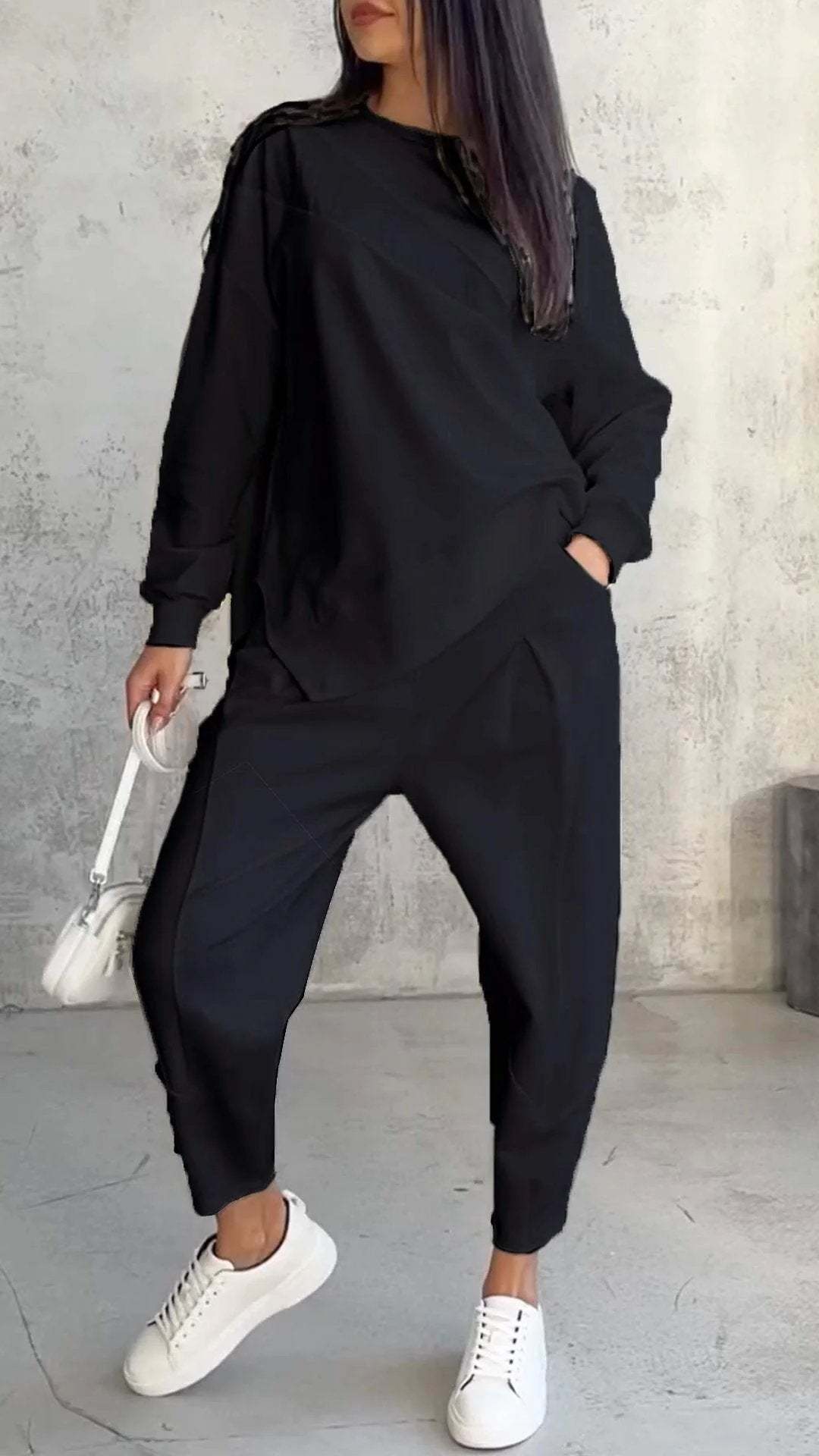Round Neck Loose And Irregular Long-sleeve Sweater Set