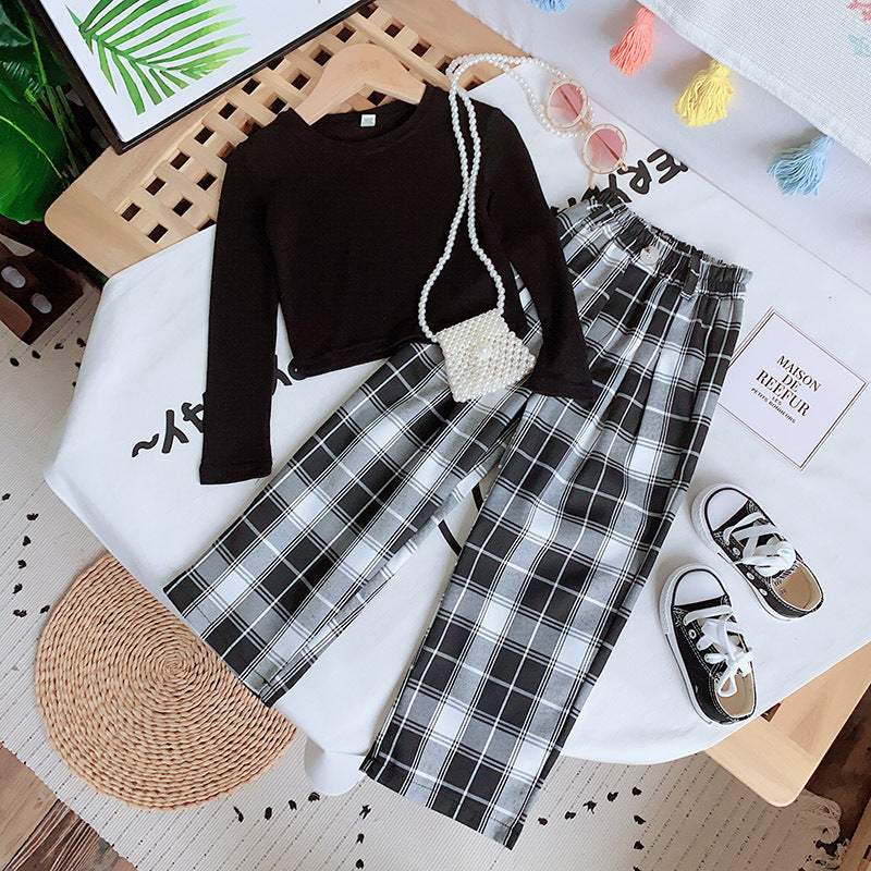 Plaid Wide Leg Pants Set