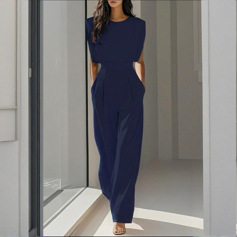Round Neck Short Sleeve Wide-Leg Jumpsuit