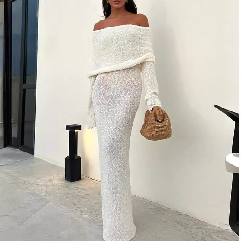 French-style One-shoulder Long Fitted Dress