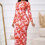 Fashionable And Elegant Temperament Petal Print Autumn And Winter Long Sleeved Dress With Elegant Orientation