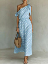 Full Size Polka Dot One-Shoulder Maxi Dress Plus Size