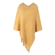 Striped Cape Fringed Shawl  S