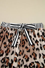 Leopard Colorblock Stripe Edge Shirt and Pants Pajama Set