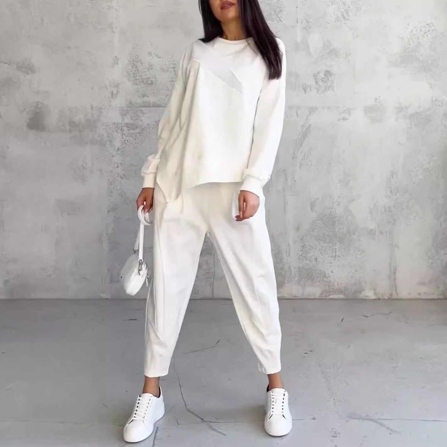 Round Neck Loose And Irregular Long-sleeve Sweater Set