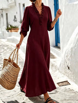 Full Size Frill V-Neck Long Sleeve Maxi Dress Plus Size