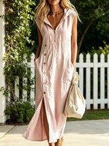 Full Size Slit Zip Front Sleeveless Hooded Dress Plus Size