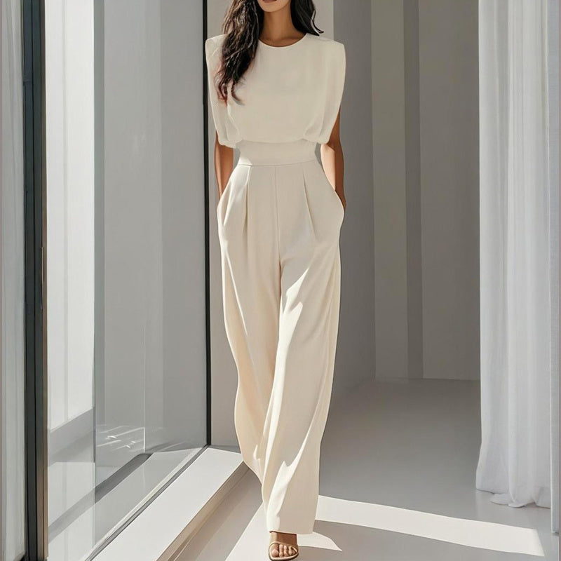 Round Neck Short Sleeve Wide-Leg Jumpsuit