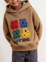 Children's Construction Vehicle Appliques Hoodie