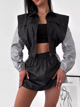 Color Block Outerwear and Skirt Set
