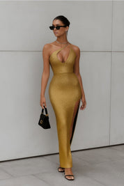 One Shoulder Slit Maxi Dress