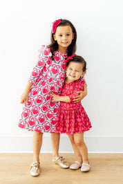 Fluttering Hearts 3/4 Sleeve Ruffle Twirl Dress