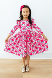 Fluttering Hearts 3/4 Sleeve Ruffle Twirl Dress