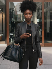 Faux Leather Moto Jacket - Black