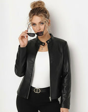 Faux Leather Moto Jacket - Black