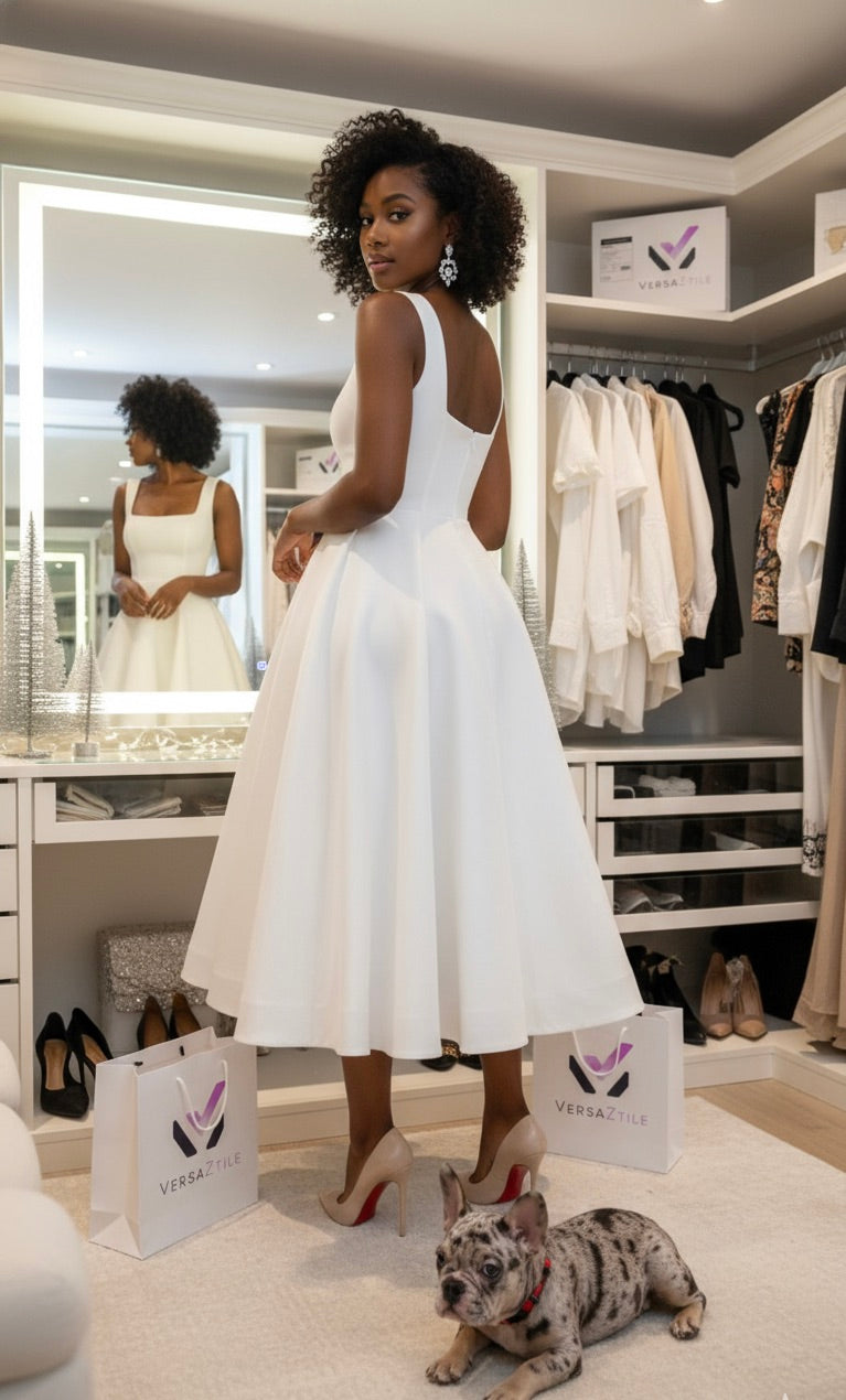 A-Line Silhouette Midi Sleeveless Dress