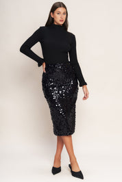MIDNIGHT SPARK SEQUIN MIDI SKIRT