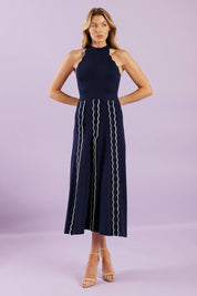TIME FOR CHEER NAVY SWEATER MIDI DRESS