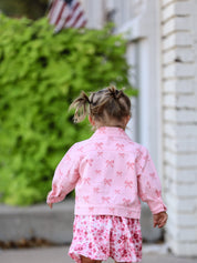 Pink Fall Girls Butterfly Print Denim Top