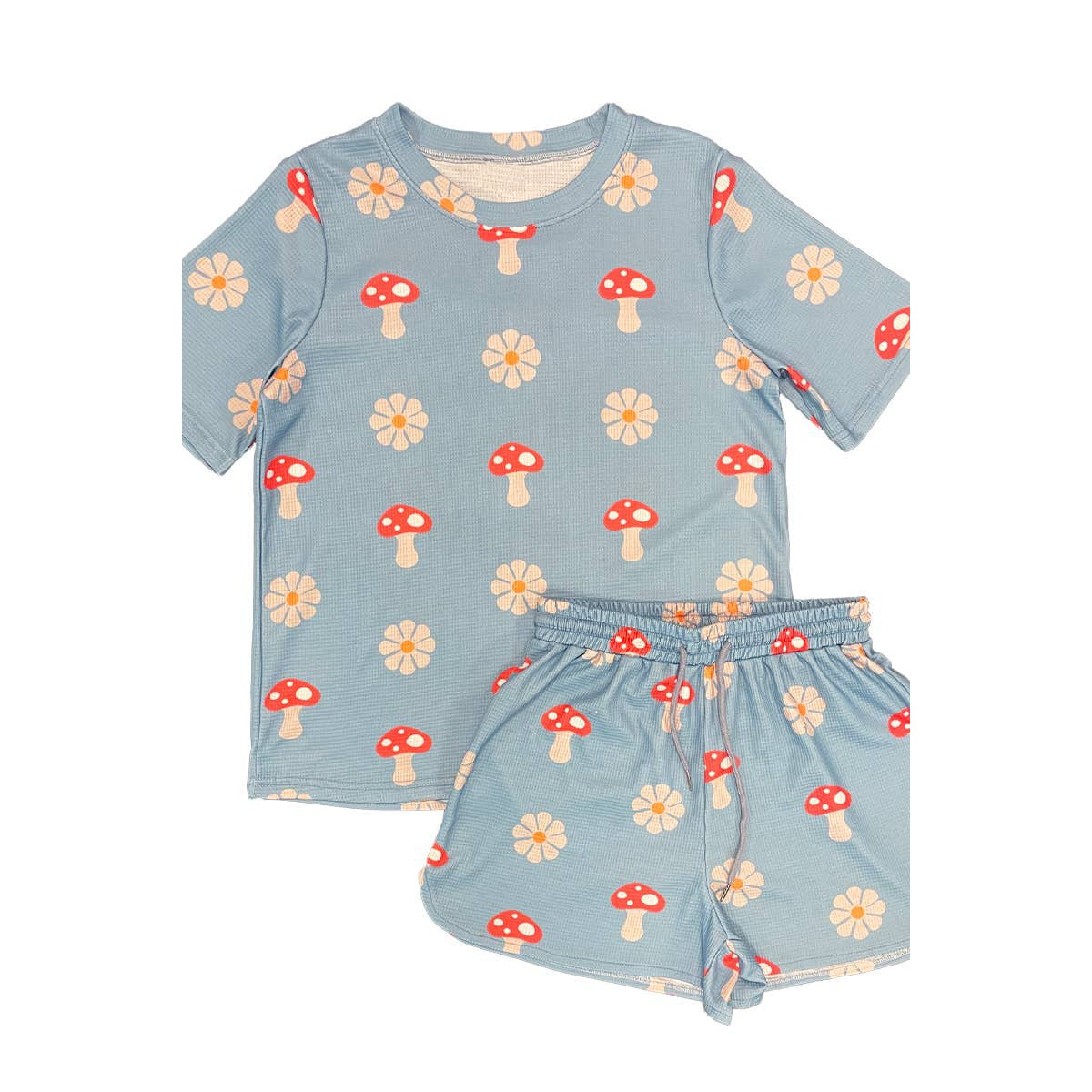 Miss Sparkling Waffle Fabric Printed Matching Shorts Set
