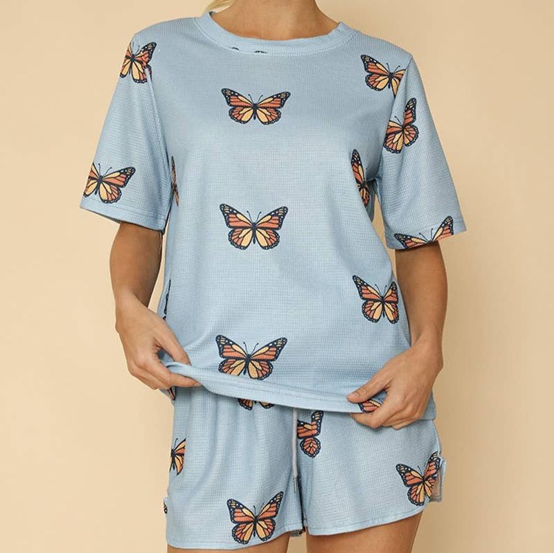 Miss Sparkling Waffle Fabric Printed Matching Shorts Set